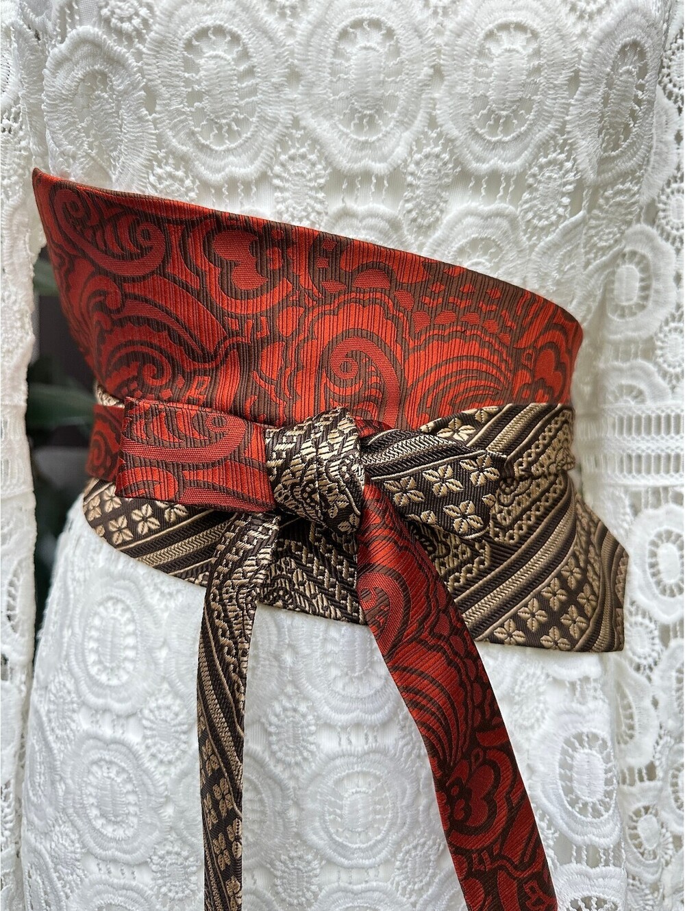 Brown and Rust Upcycled Vintage Corset Obi Waist Belt | OOAK | OS